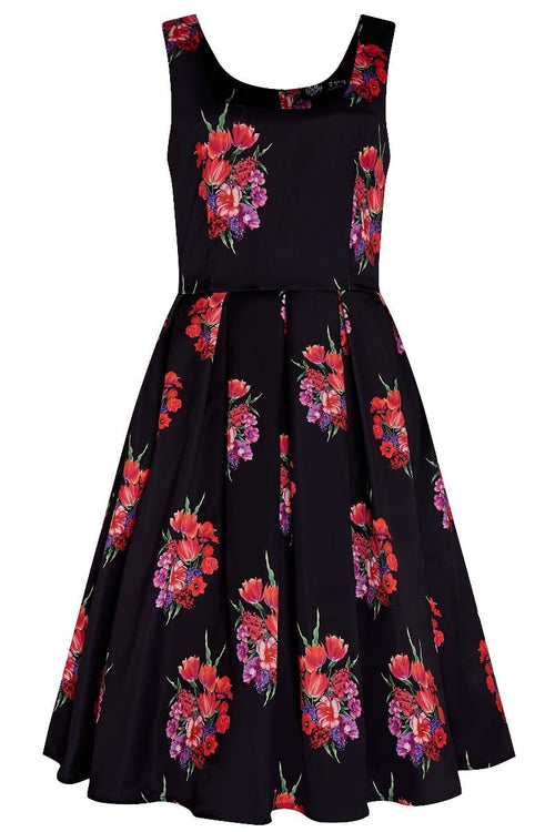 Gorgeous Amanda 50s Inspired in Black and Tulip Bunch Print