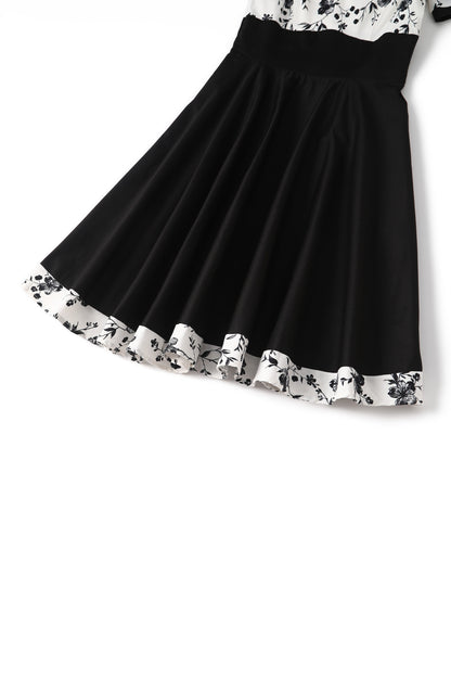 Darlene White & Black Floral Roll Collar Dress