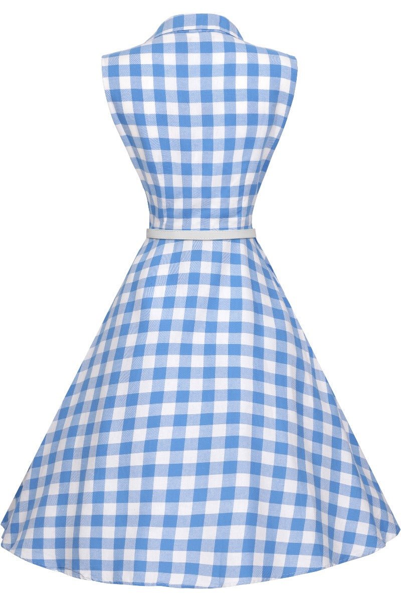 Poppy Gingham 1950s Shirt Dress in Blue/White