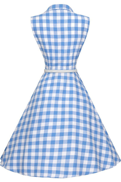 Poppy Gingham 1950s Shirt Dress in Blue/White