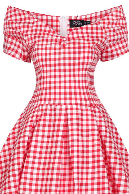 Lily Off Shoulder Red Gingham Swing Dress